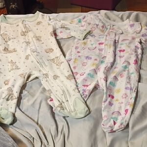 Baby Girls' White and Pastel Unicorn Print One-Piece Sleeper